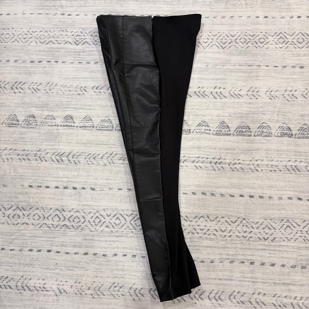 Ann Taylor LOFT Black Faux Leather Mixed Media Pants Leggings L Mobwife Glam - Picture 6 of 11